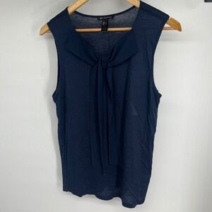 MNG Collection Navy Blue Sleeveless Bow Neck Top Business Casual Women's Size M